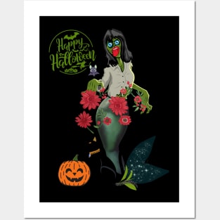 Happy Halloween Mermaid Posters and Art